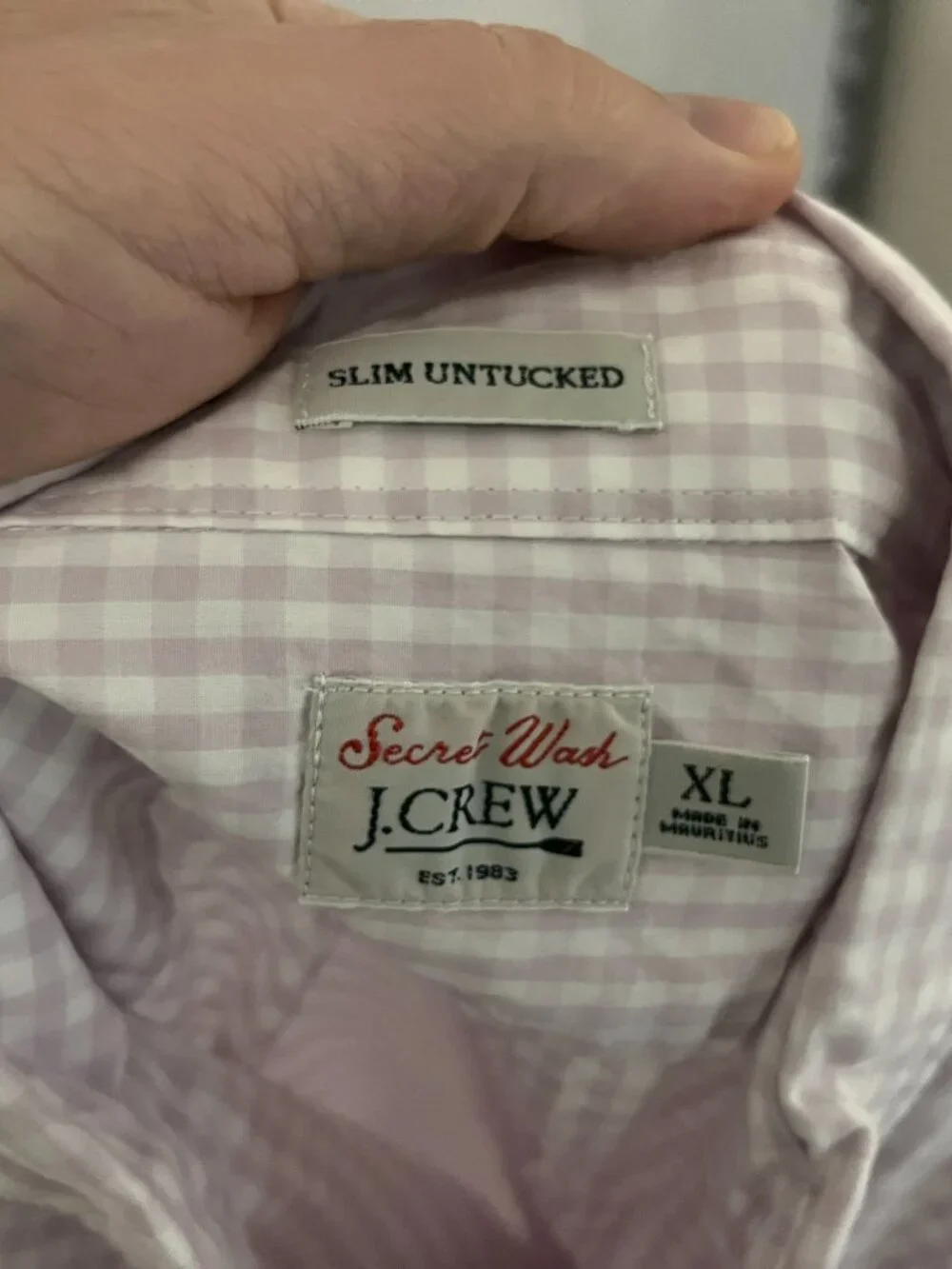 💜 NWT J.Crew Men's Secret Wash Slim Untucked Fit Lavender White L/S Shirt XL 🏷